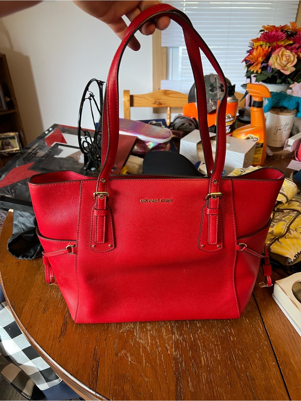 Michael Kors Red Saffiano Tote with Gold Hardware